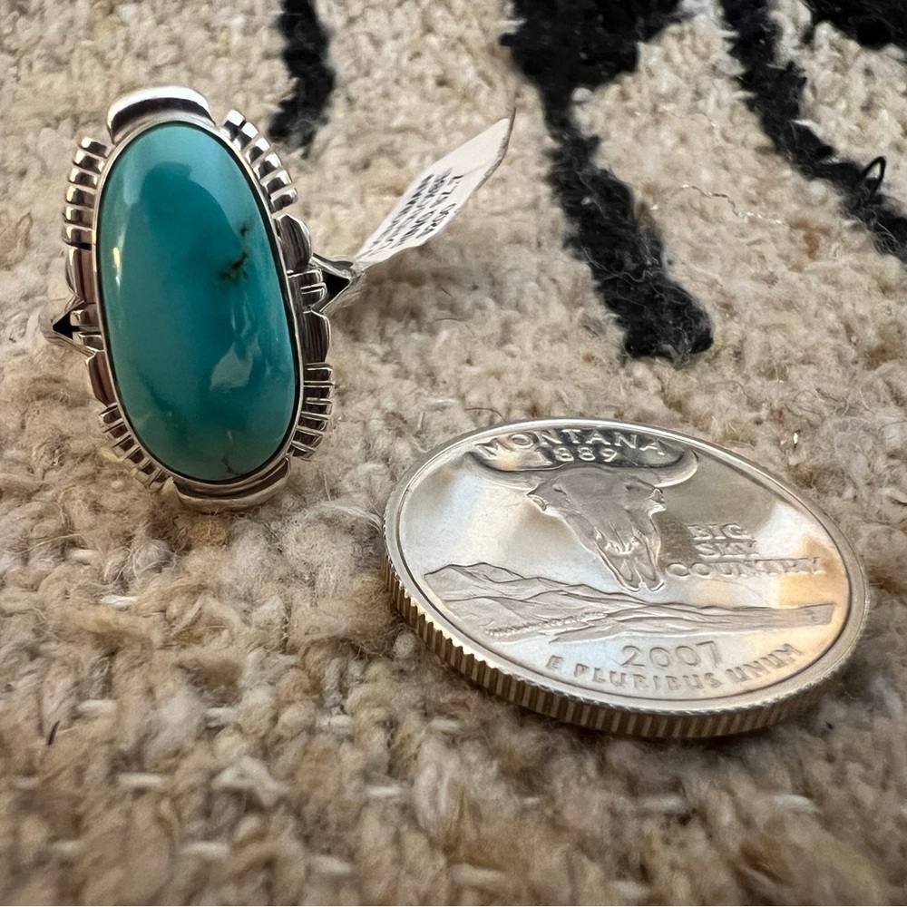 ❤️ Signed Native Arlene Yazzie Kingman Turquoise Sterling Navajo Size 6.75 Ring - Picture 10 of 17